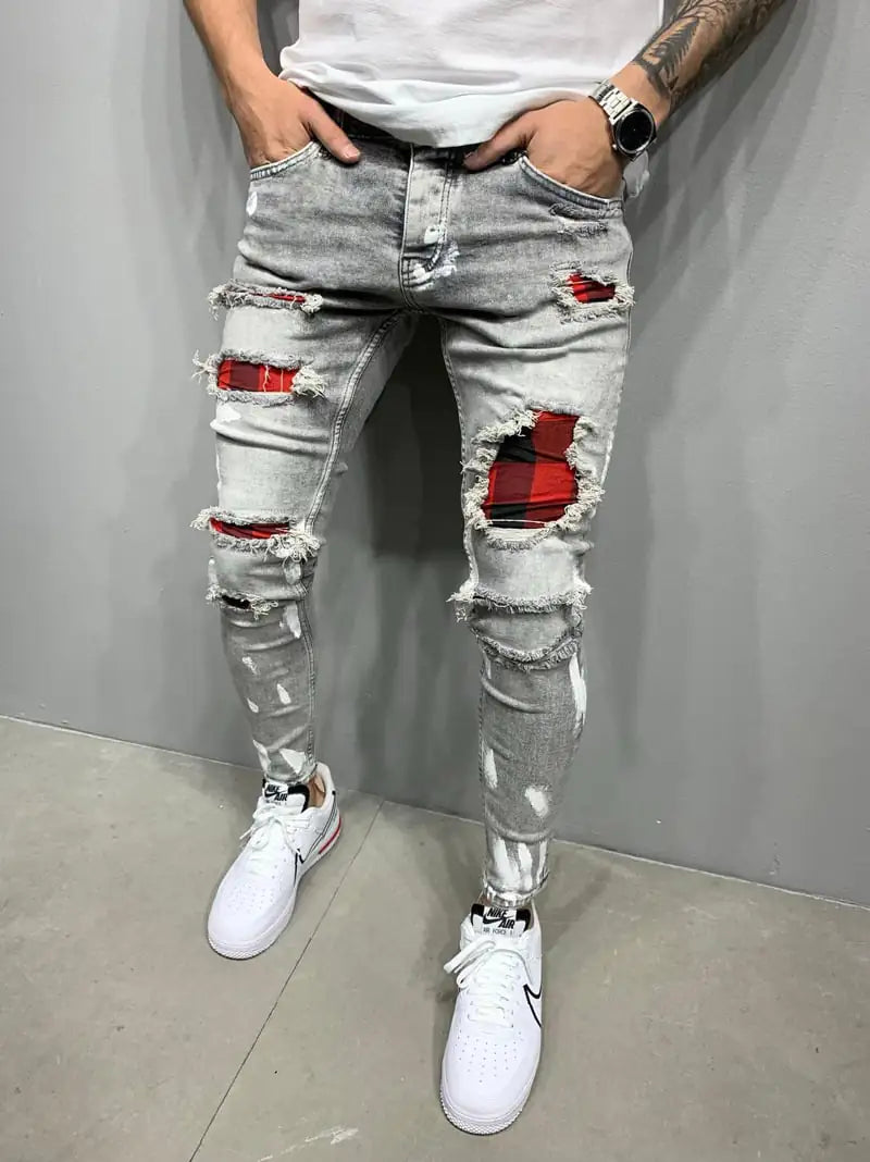 Men's Slim-fit Ripped Patch Stretch Jeans
