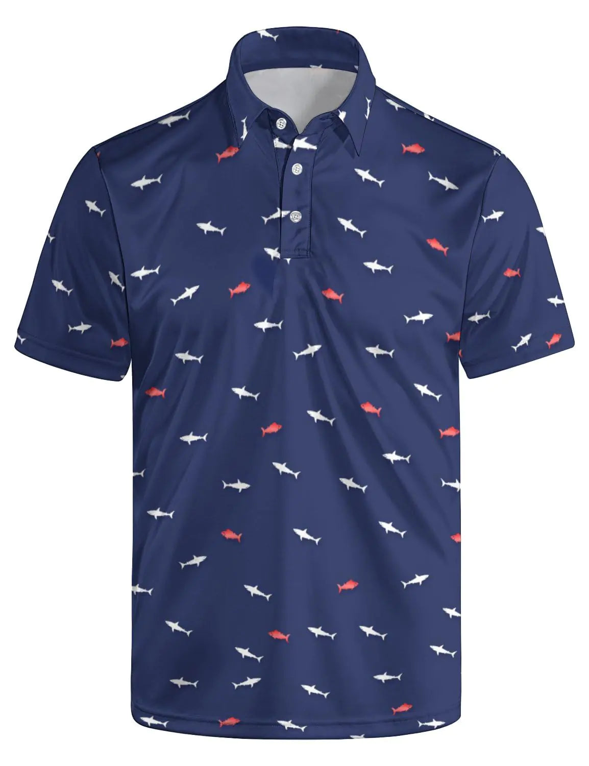 GDEVIG Mens Funny Polo Shirts Shark Fish Golf Shirts Short Sleeve Moisture Wicking Quick-Dry Business Casual Shirt for Men