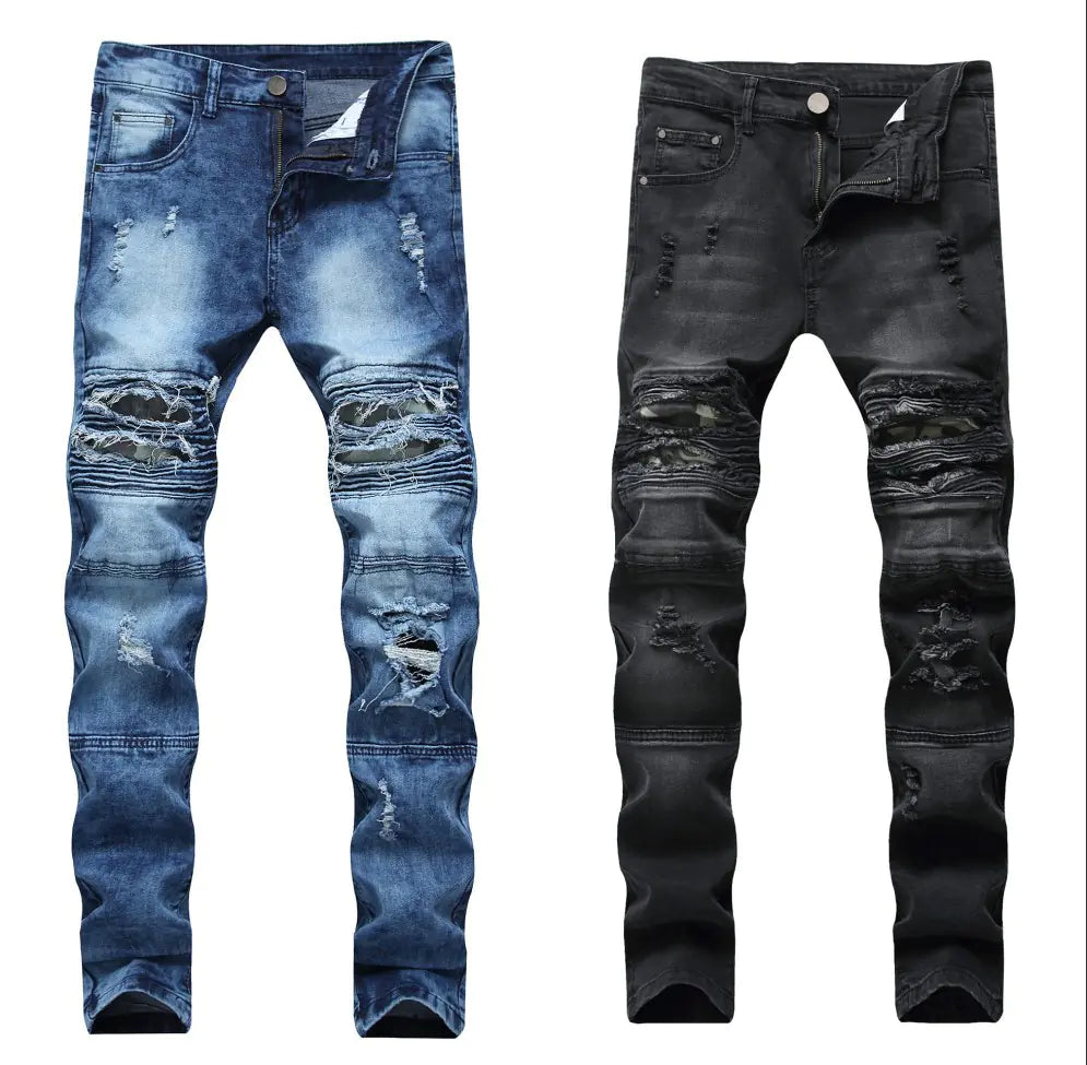 Slim Fit Men's Stretch Jeans with Knee Holes