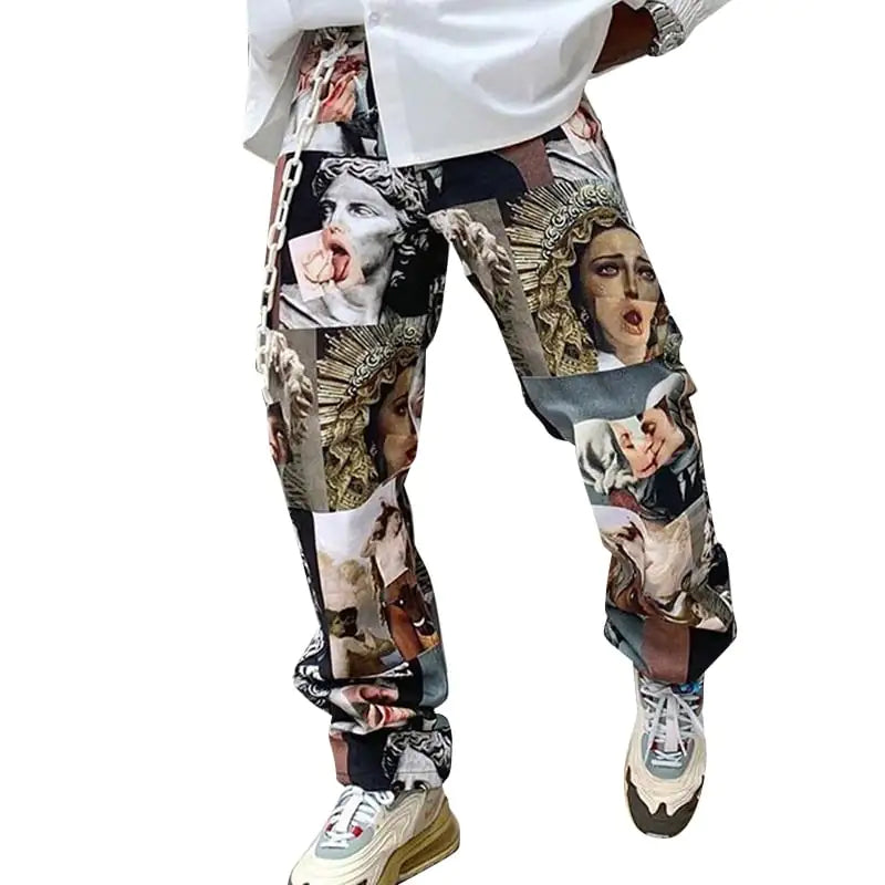 Casual Printed Loose Mid-Waist Trousers for Men
