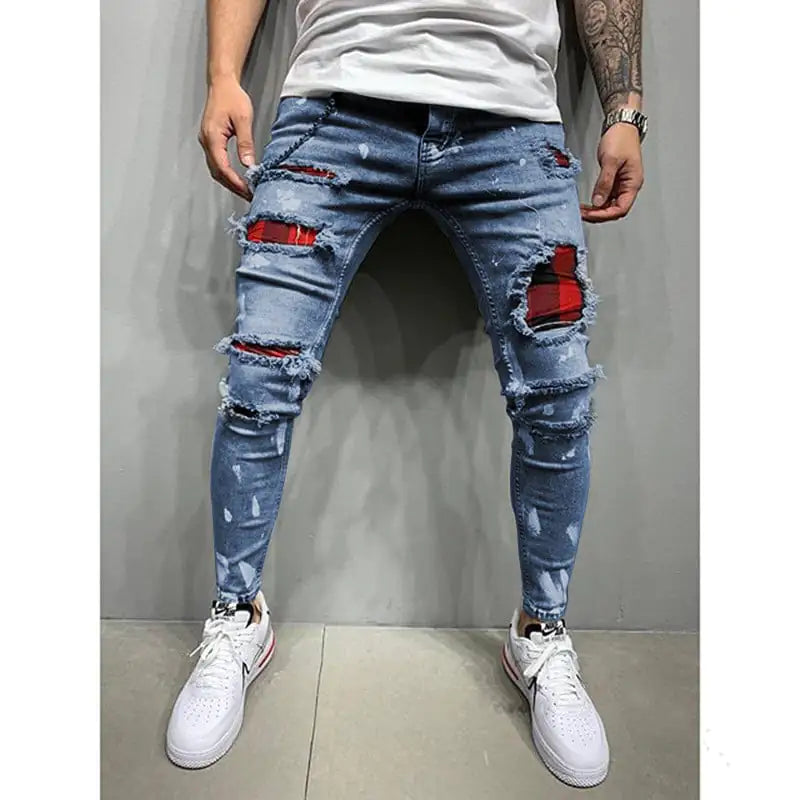Men's Slim-fit Ripped Patch Stretch Jeans