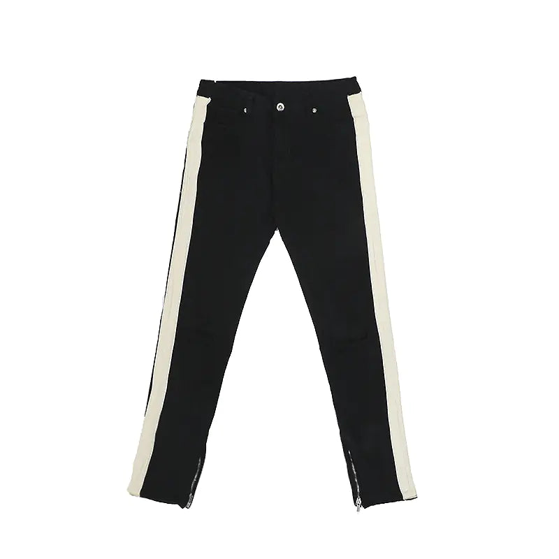Black and White Slim-Fit Stretch Jeans with Holes