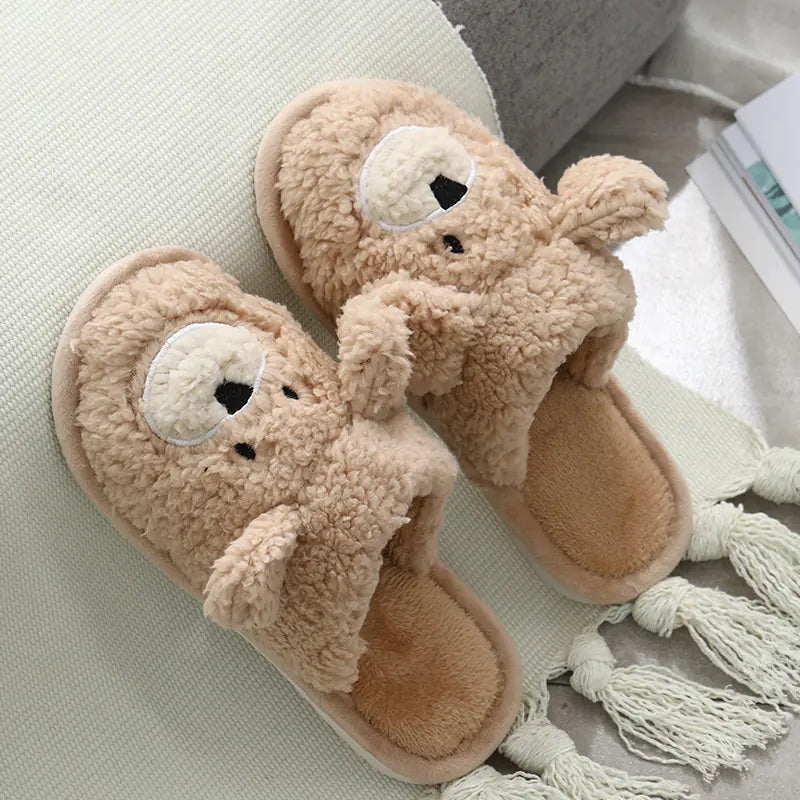Cute Bear Winter Plush Slippers for Home Warmth