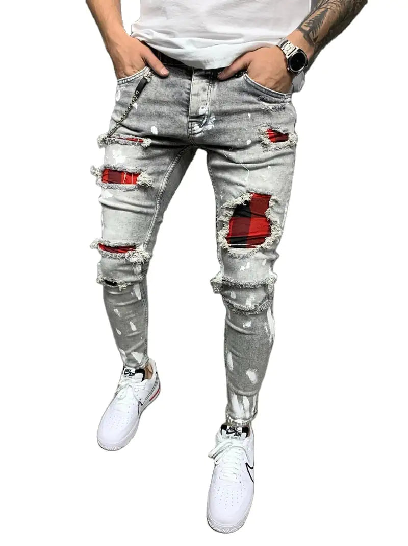 Men's Slim-fit Ripped Patch Stretch Jeans