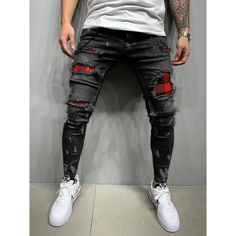 Men's Slim-fit Ripped Patch Stretch Jeans