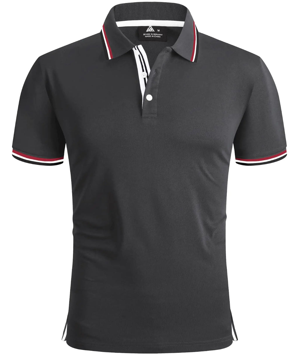 onedog Mens Polo Shirts Moisture Wicking Short Sleeve Tennis Polo Collared Golf Shirts Casual Summer Athletic Tees Dark Grey