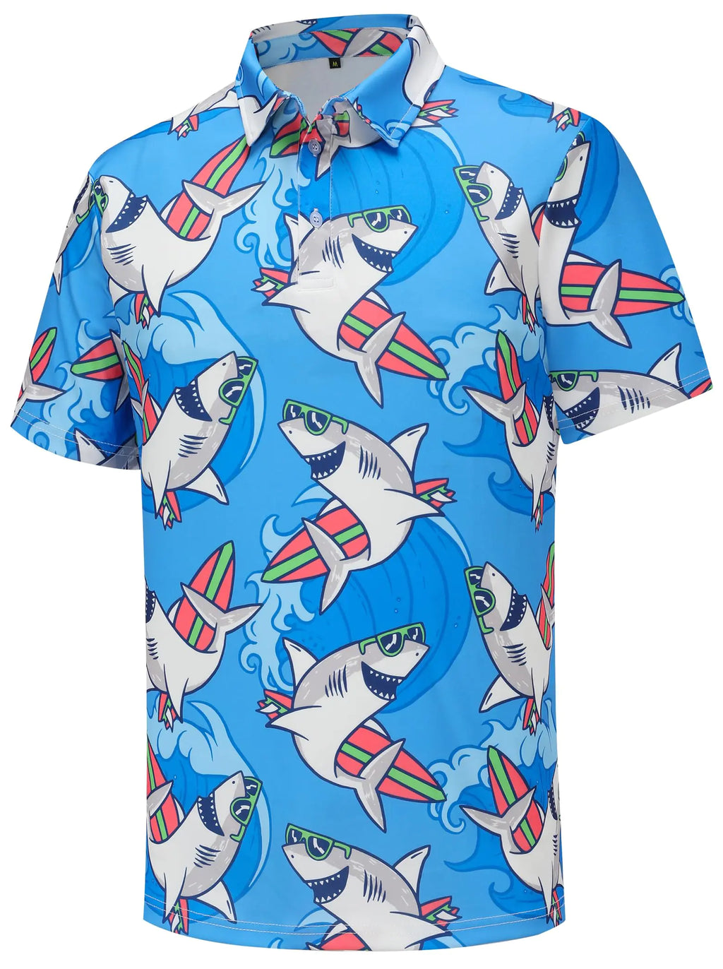 Mens Golf Polo Shirts Funny Shark Golf Shirts for Men Performance Moisture Wicking Quick Dry Athletic Short Sleeve Shirts Blue