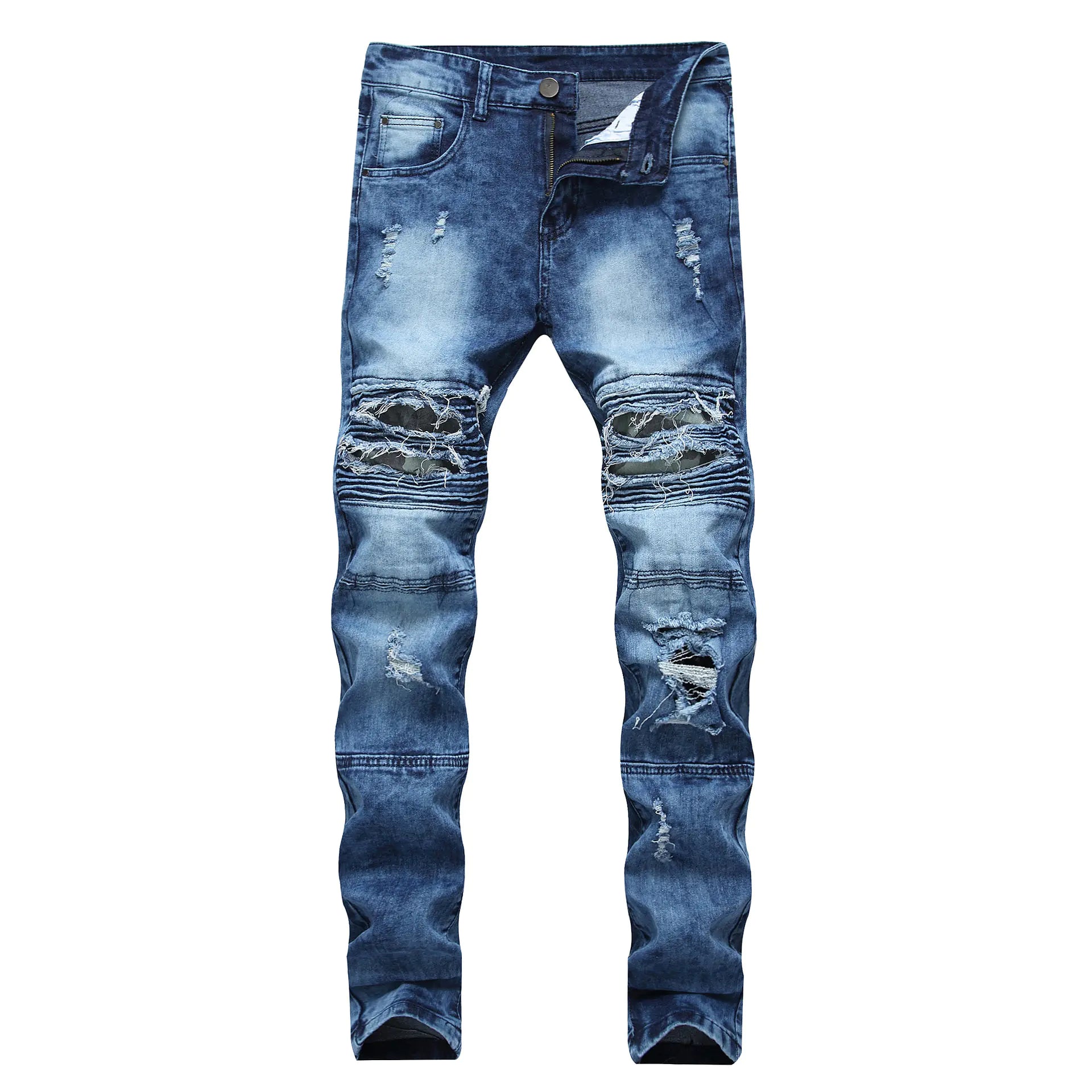 Slim Fit Men's Stretch Jeans with Knee Holes